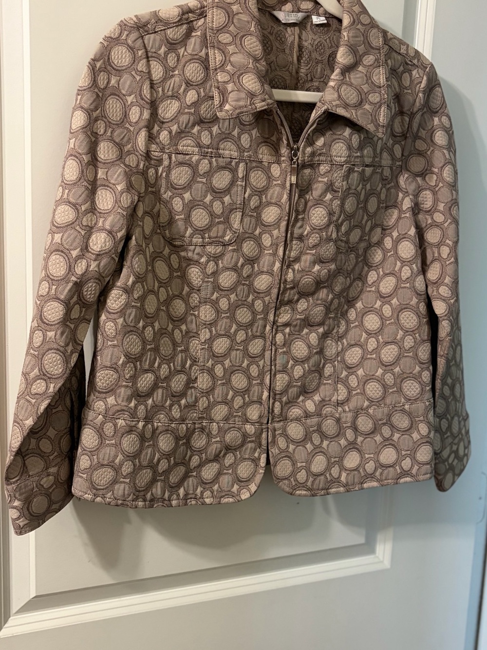 erin london Taupe Patterned Zip-Front Jacket
